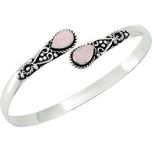 Rose Quartz Pear Shape Natural Gemstones Bangle Handmade Cuff Bracelet